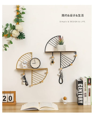 Modern Simple And Creative Half Circle Rectangular Wall Shelf Multi-function Hook Home Bedroom Wall Decoration