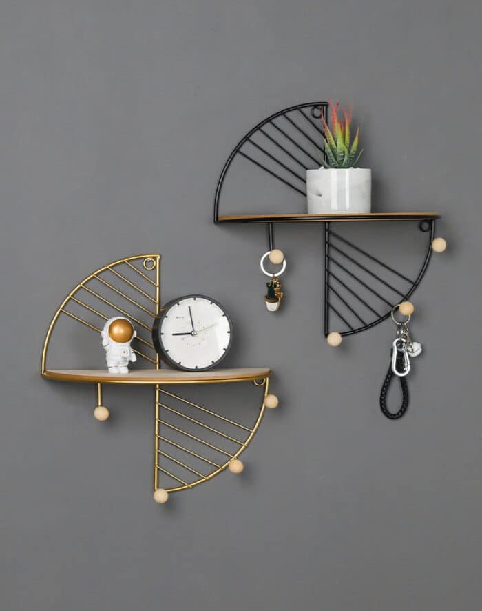 Modern Simple And Creative Half Circle Rectangular Wall Shelf Multi-function Hook Home Bedroom Wall Decoration